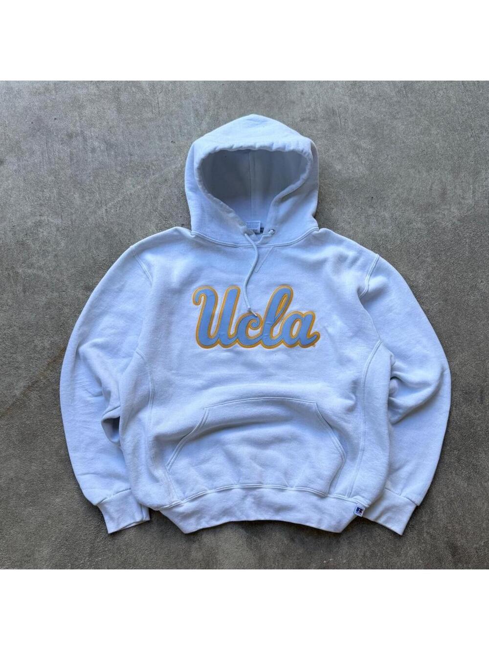 Russell Athletic UCLA hoodie with blue and gold 'Ucla' script logo